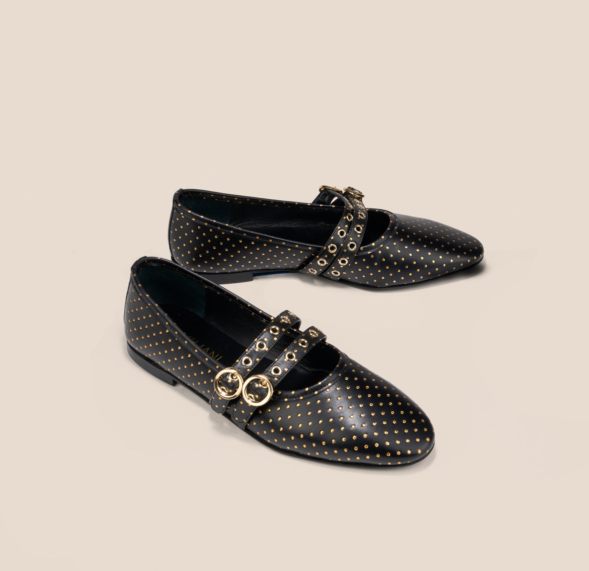 Como 2 Buckle Dotted Gold Italian Leather Ballet Flats | A. Soliani Como 2 Buckle Dotted Gold Italian Leather Ballet Flats | A. Soliani