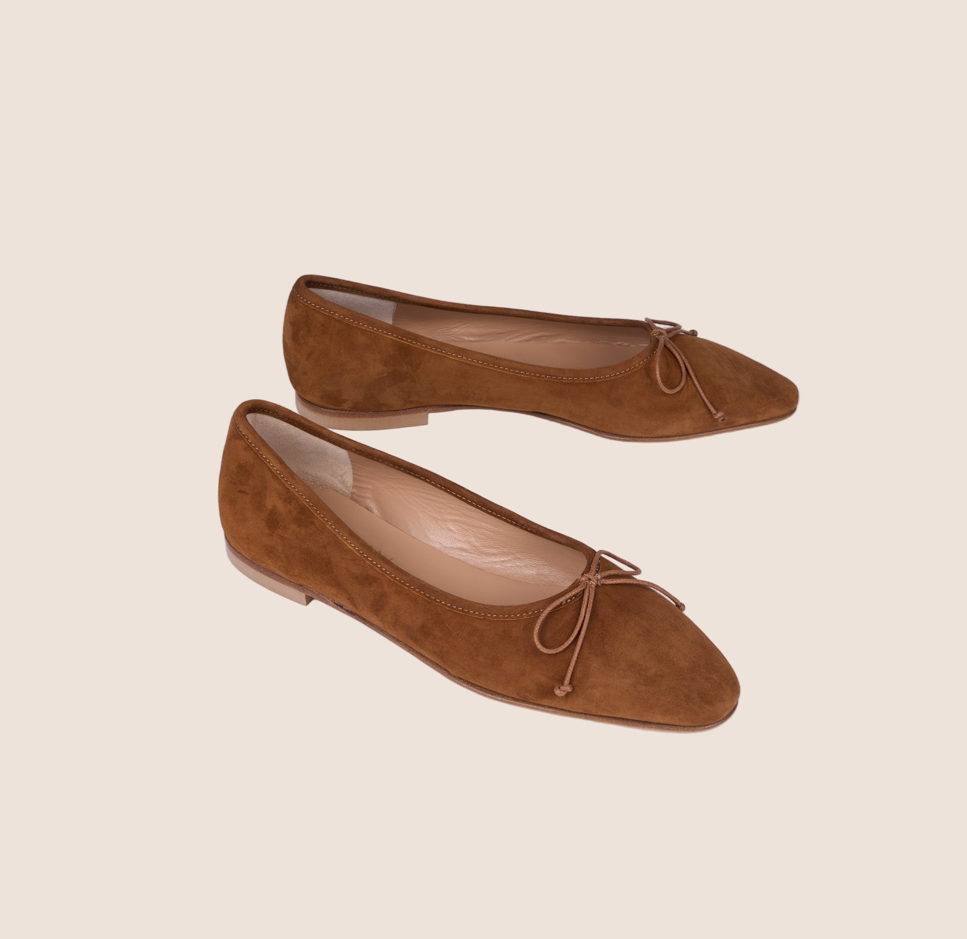 Como Leather Suede Ballet Flats in Amaretto Suede Soliani