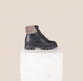 Load image into Gallery viewer, Moena Black Leather Shearling Lug Sole Boots Side View 
