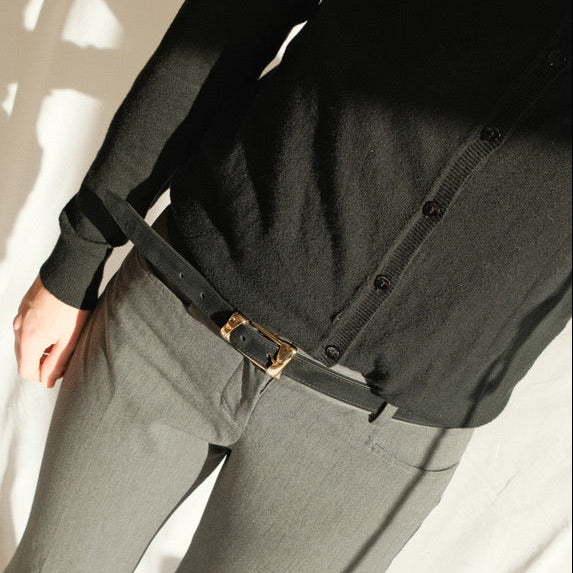 Belt - Gold Buckle Twist Black Suede