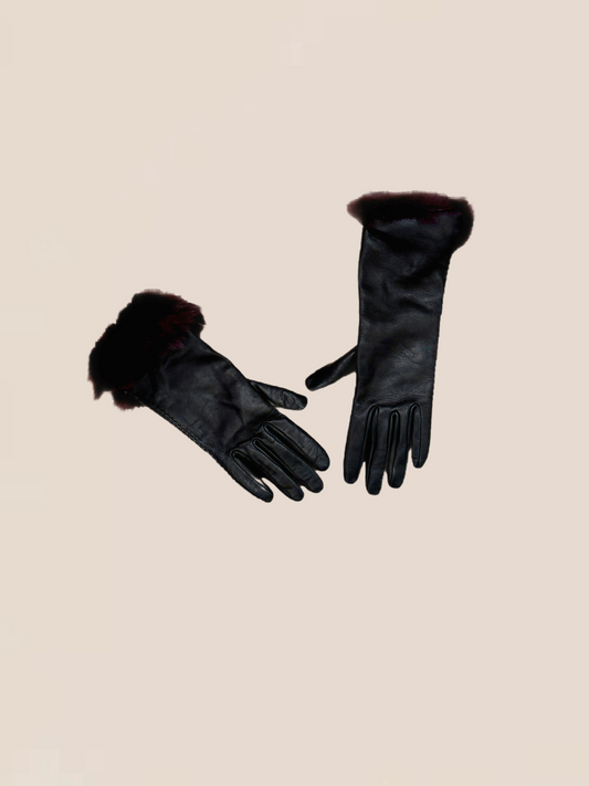 Leather Gloves - Chocolate/Bordeaux Fur