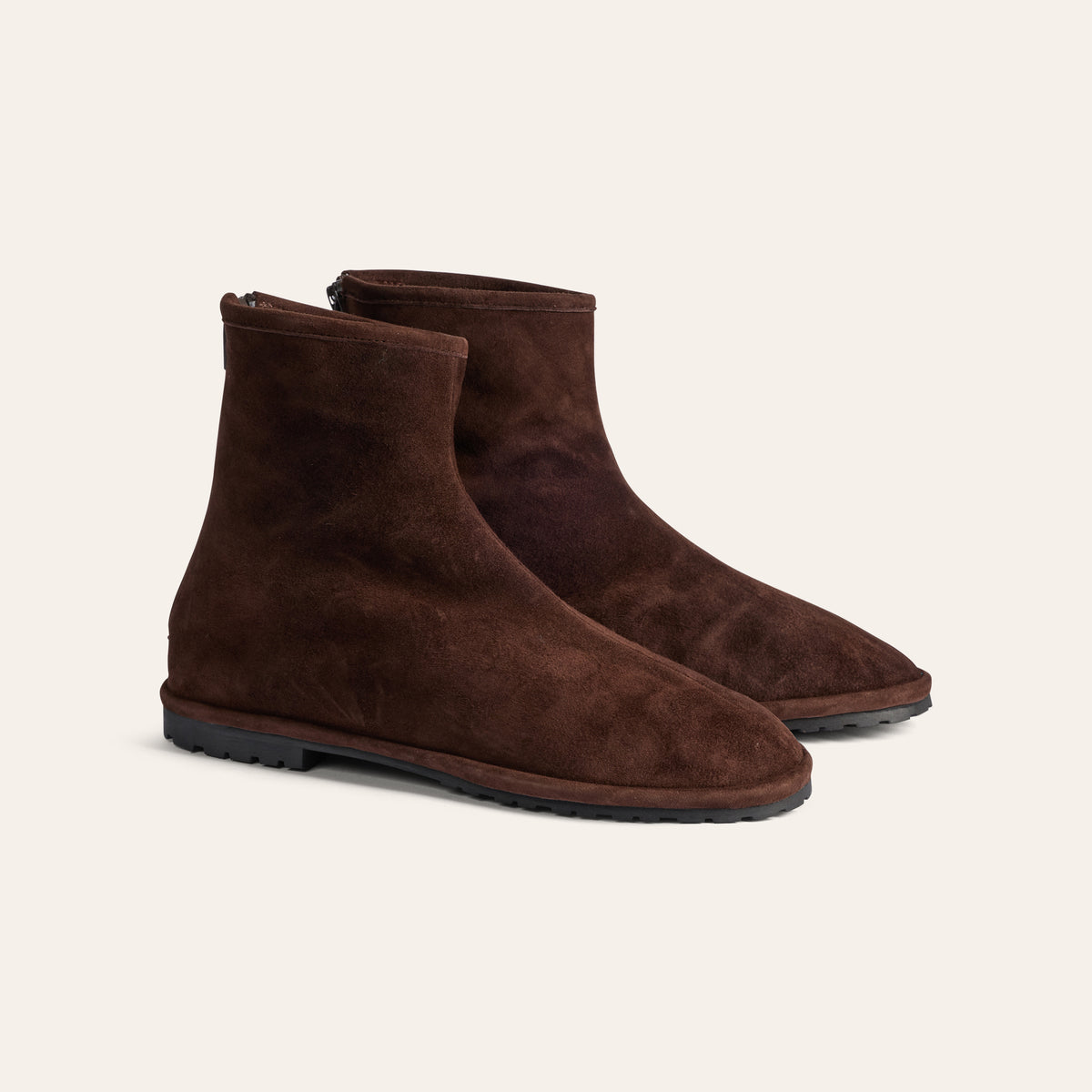 Chocolate brown suede bootie with shearling