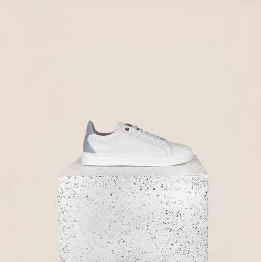 Amalfi Leather Sneaker in Great White/Denim