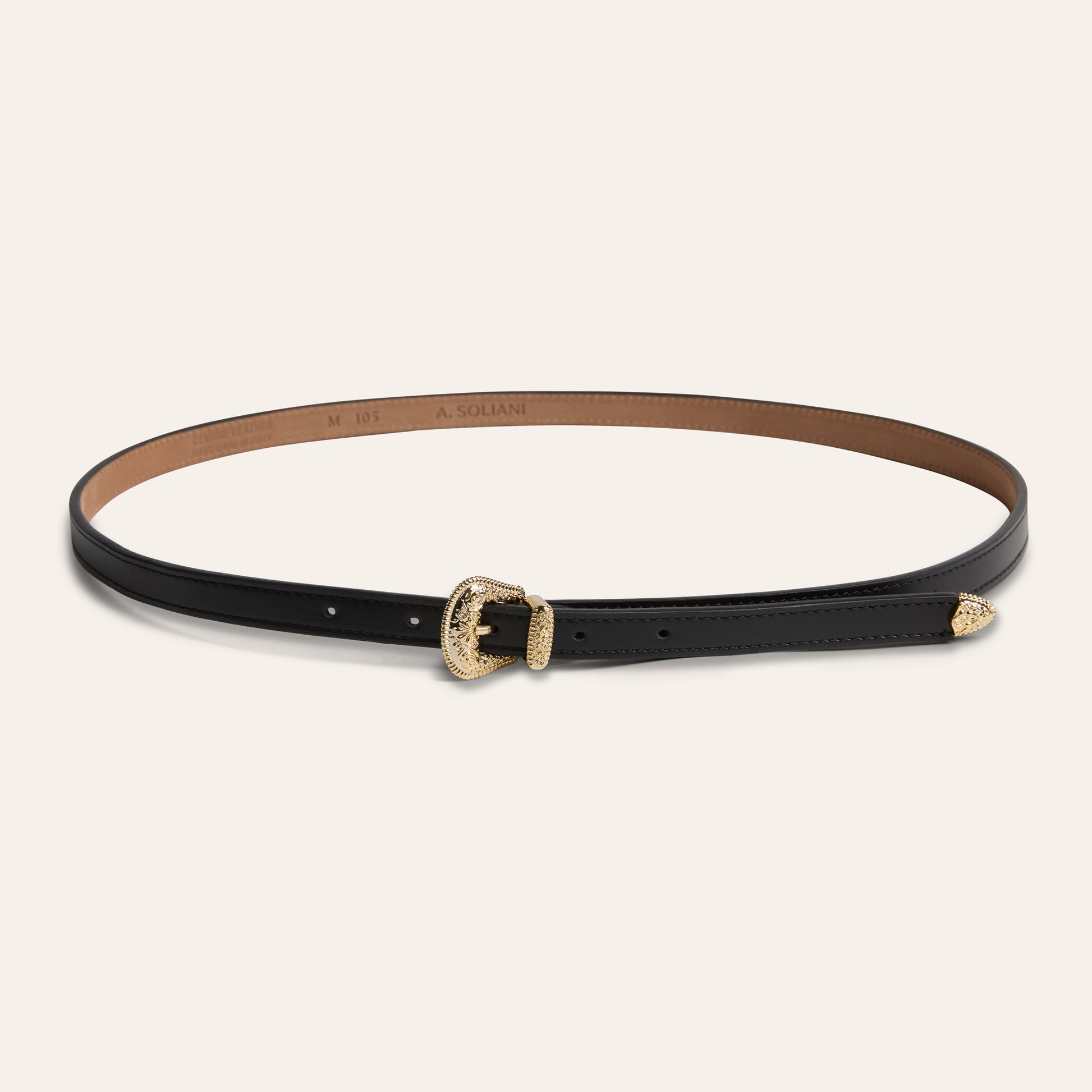 Belt - Western Buckle Black Leather Skinny