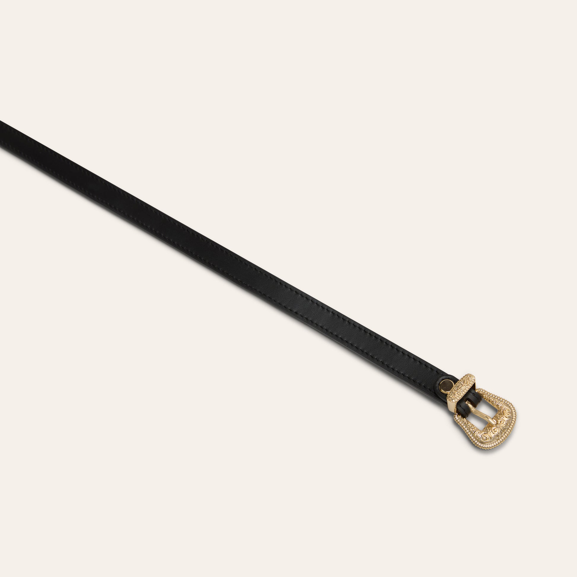 Belt - Western Buckle Black Leather Skinny