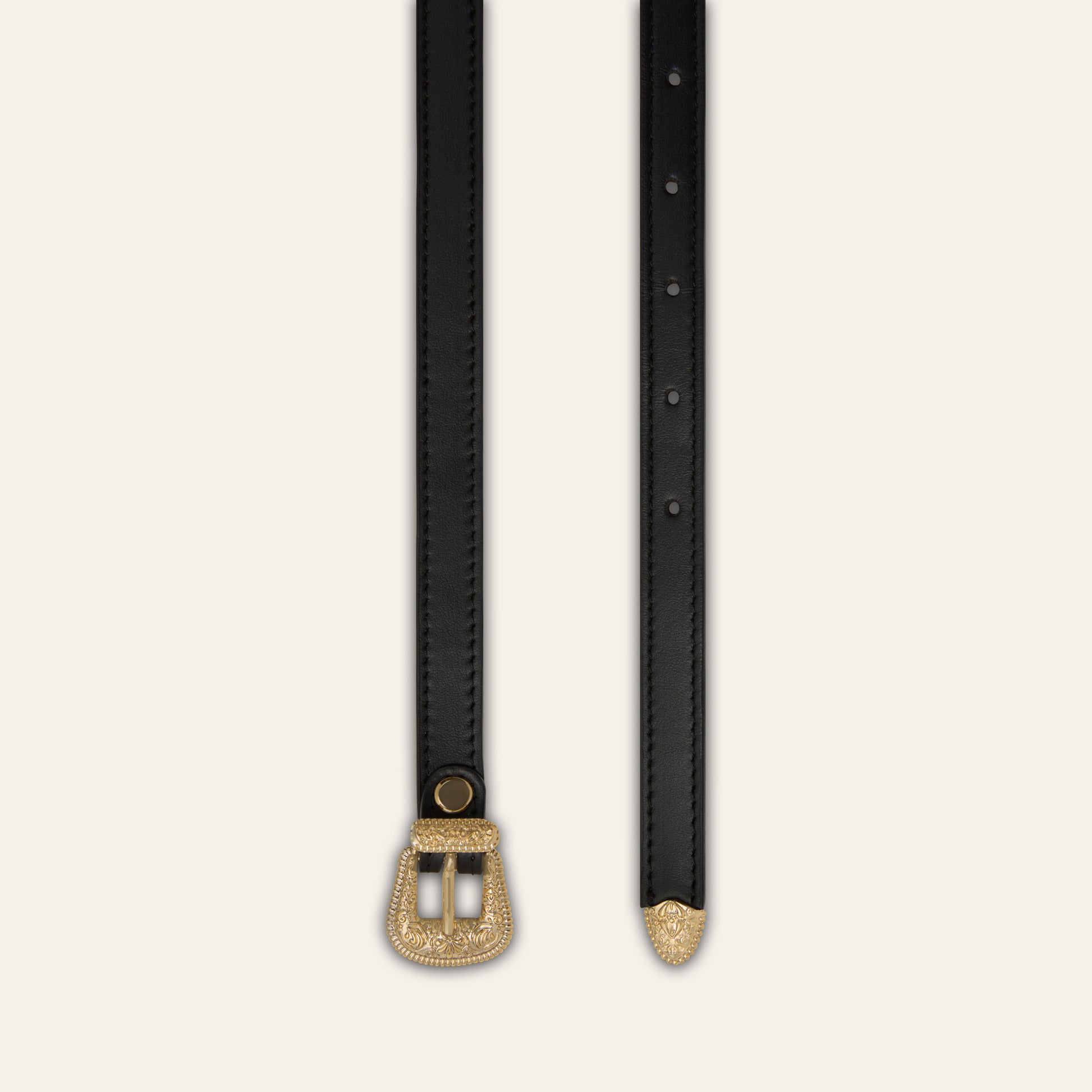 Belt - Western Buckle Black Leather Skinny