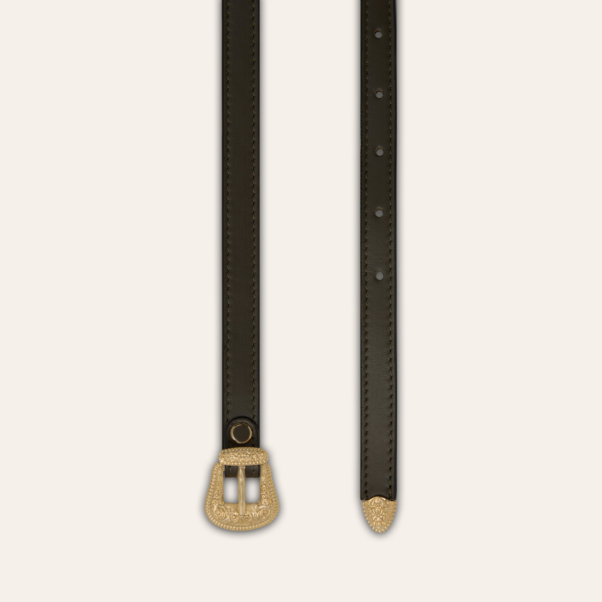 Belt - Western Buckle Olive Leather Skinny
