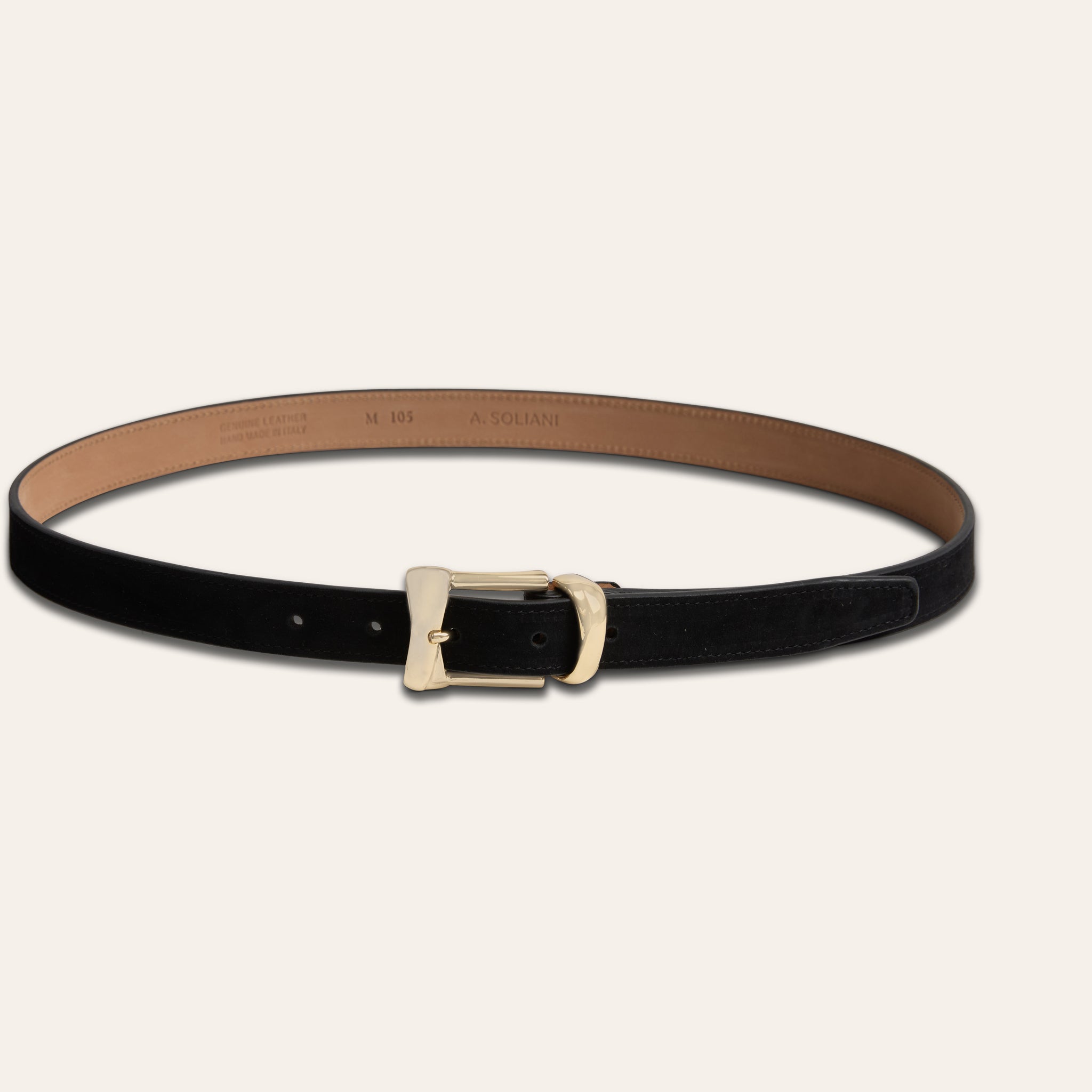 Belt - Gold Buckle Twist Black Suede