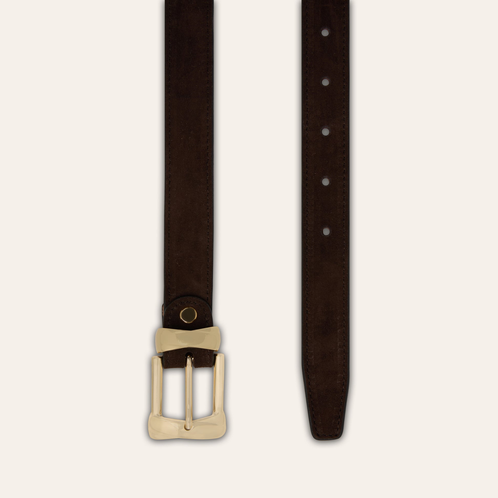 Belt -  Gold Buckle Twist Chocolate Suede