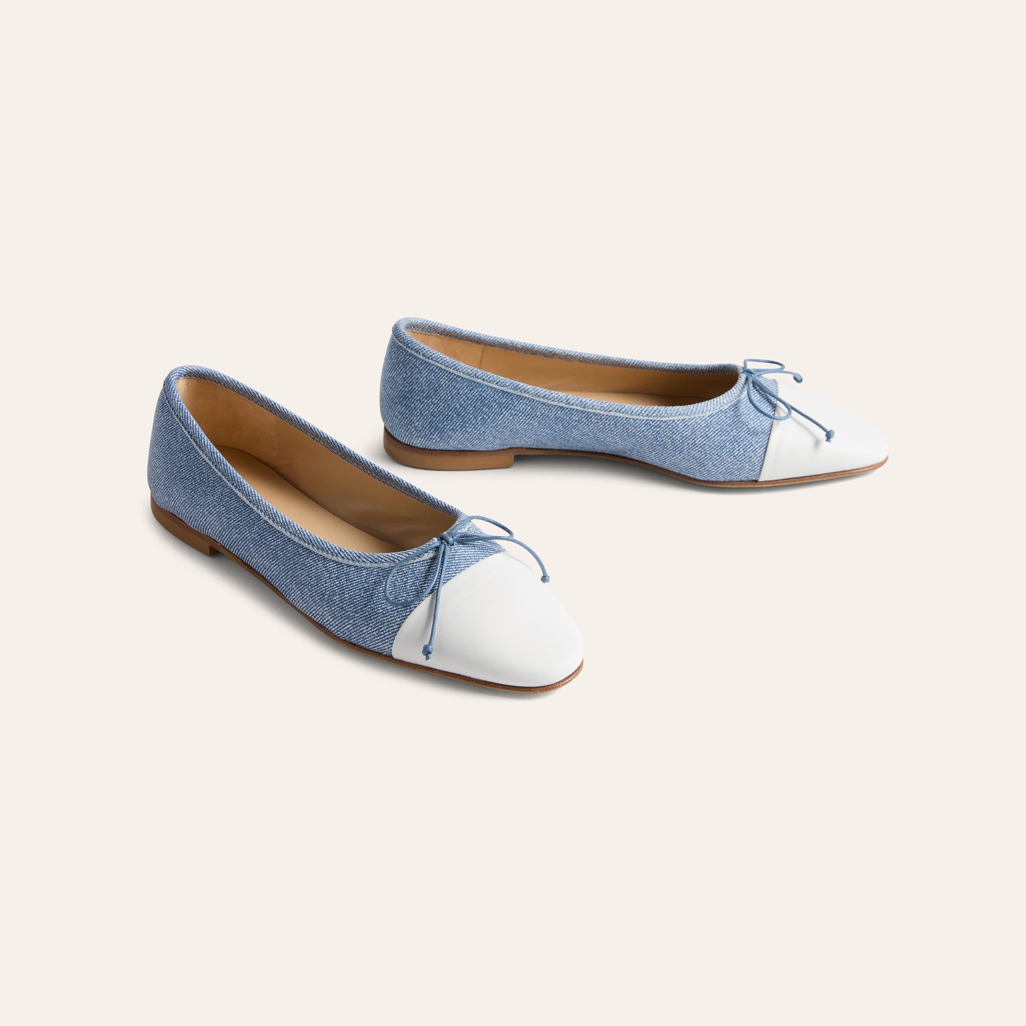 Como Italian Leather Ballet Flats in Denim Ivory | A. Soliani