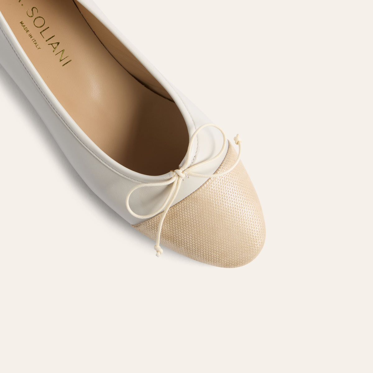 Como Italian Leather Ballet Flats in Ivory | A. Soliani