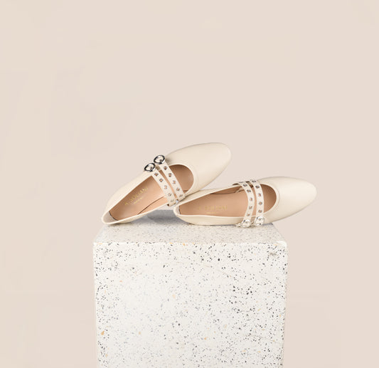 Como 2 Buckle Ivory Leather Flats