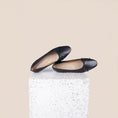 Load image into Gallery viewer, Como Italian Leather Ballet Flats in Black Leather with light soles

