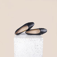 Como Italian Leather Ballet Flats in Black Leather with light soles