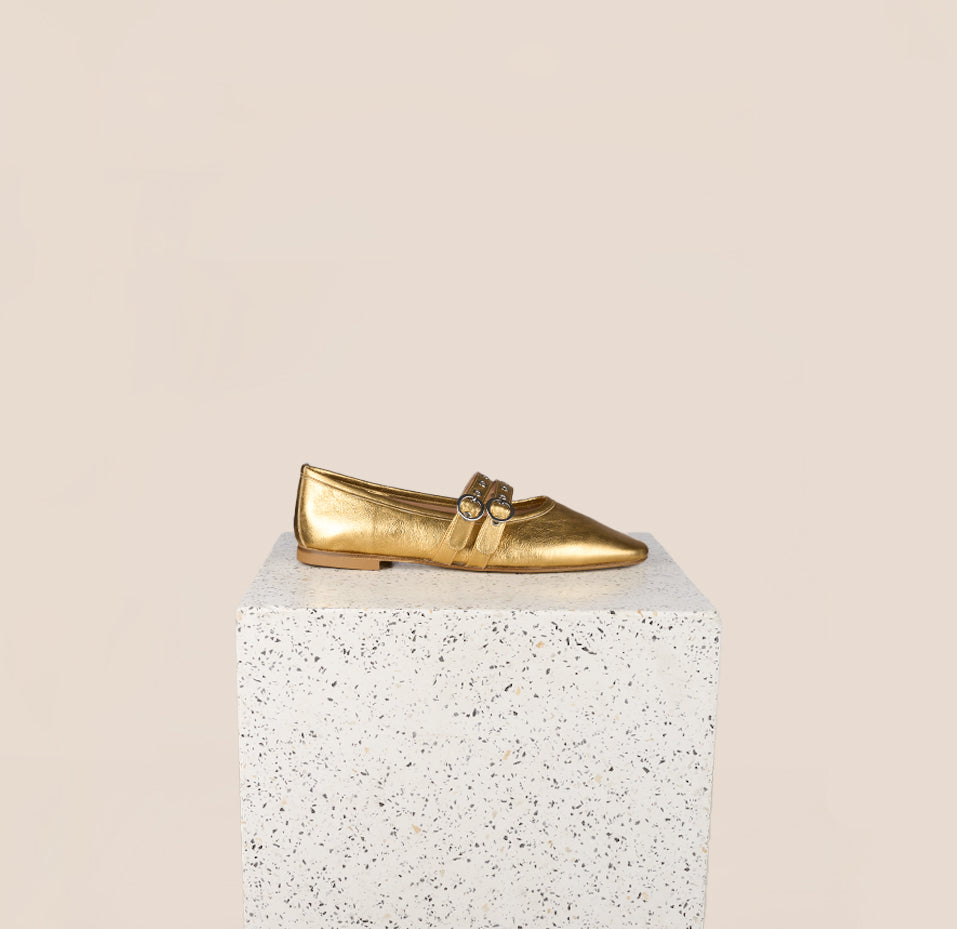 Leather Mary Janes in Gold