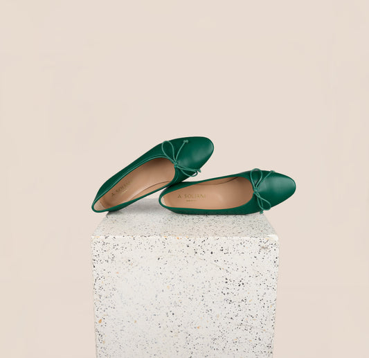 Como Italian Leather Ballet Flats in Emerald