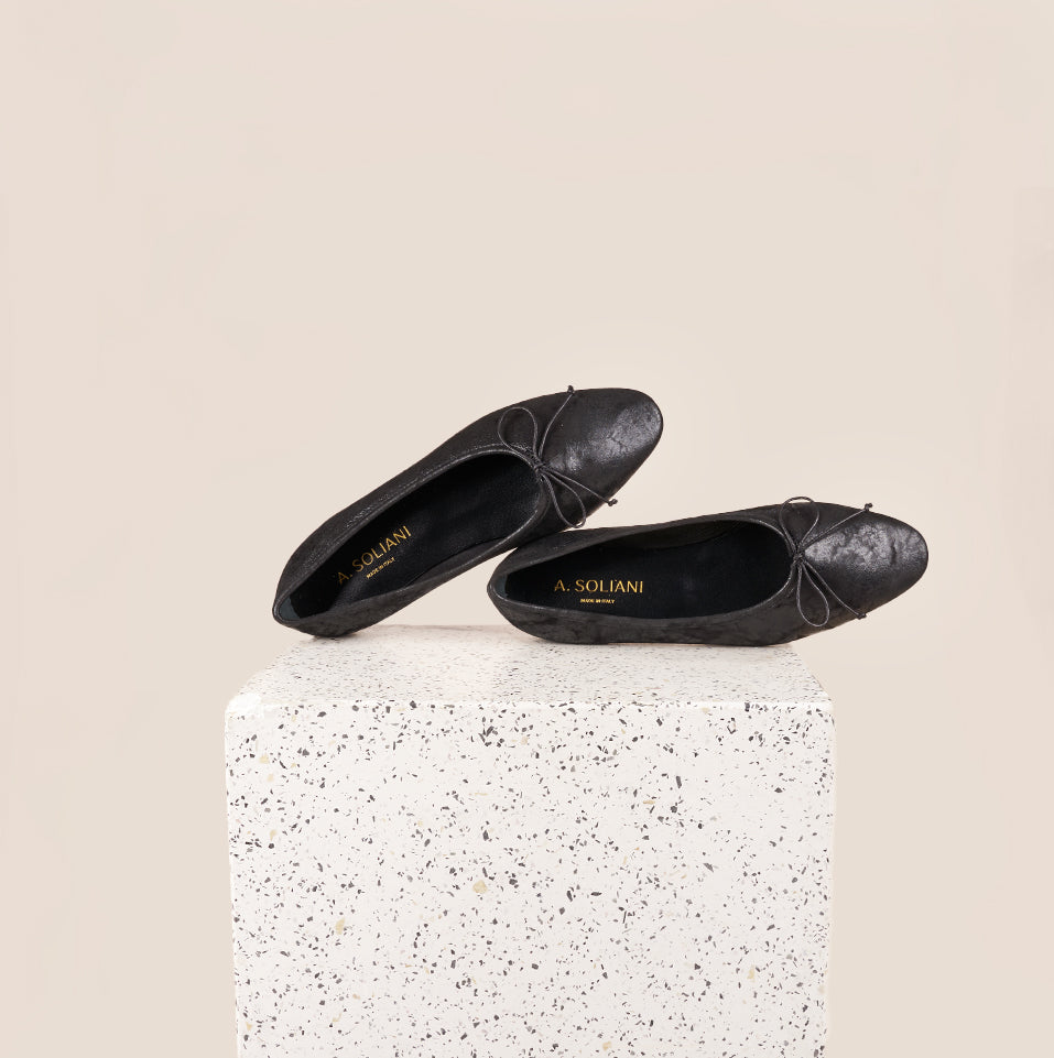 Como Ballet Flats in Black Rock Printed Suede | A. Soliani 40 / Black - Italian Leather Flats