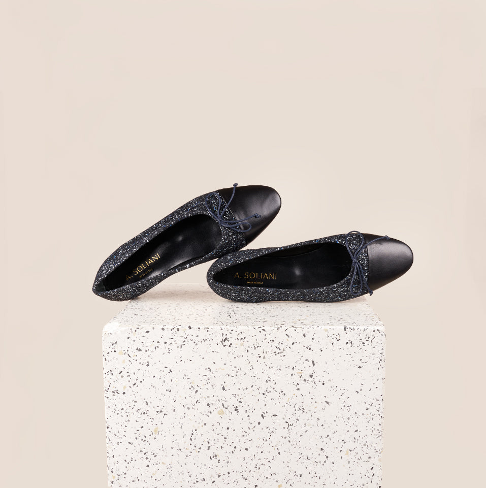 Como - Tweed Black Leather Cap - A.Soliani 41 / Tweed - Italian Leather Flats