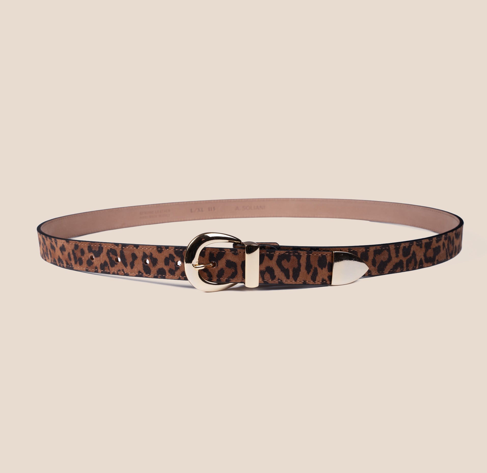 Belt - Gold Buckle Leopard Suede