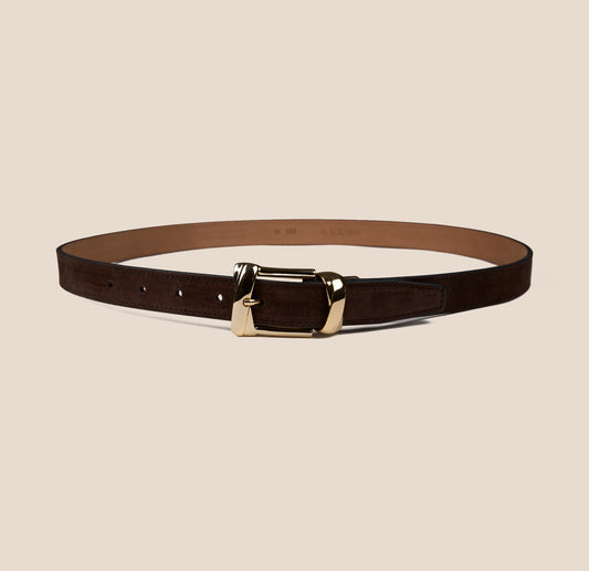 Belt -  Gold Buckle Twist Chocolate Suede