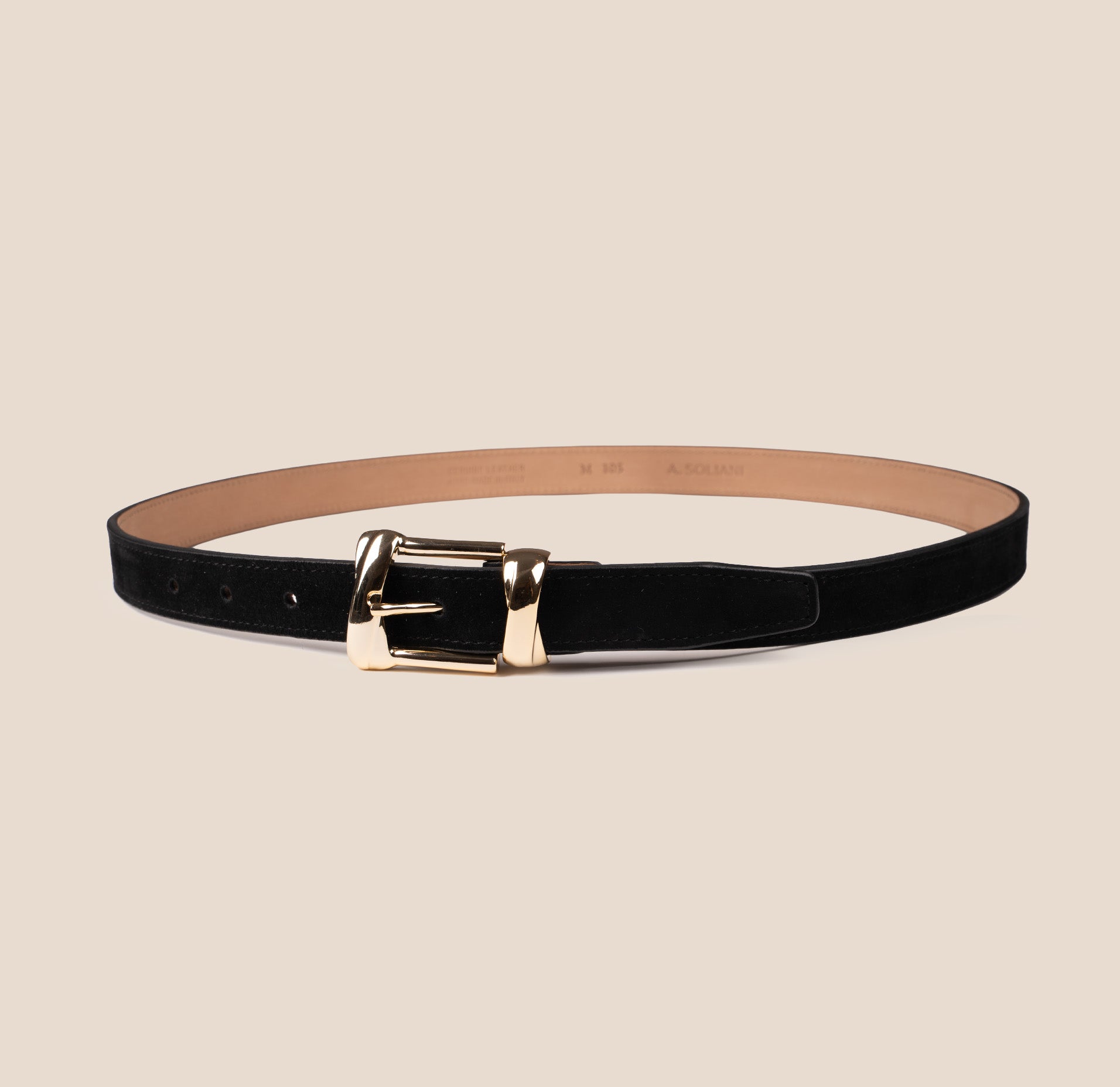 Belt - Gold Buckle Twist Black Suede