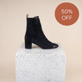 Load image into Gallery viewer, Venezia - Black Suede/Floral SAMPLE SALE - FINAL SALE
