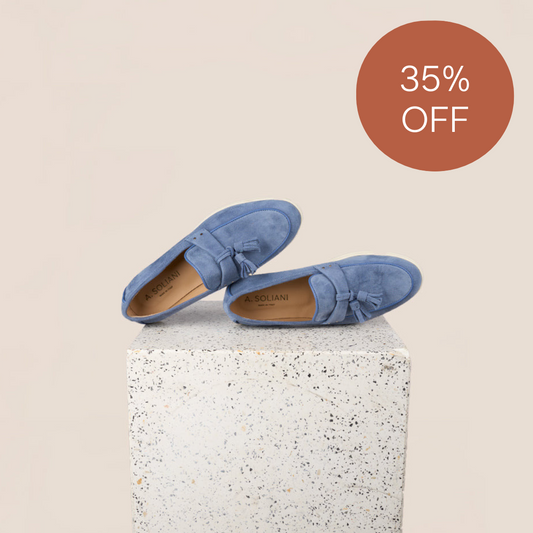 Lisa Tassels Sneaker Loafer - Light Blue Suede SAMPLE SALE - FINAL SALE