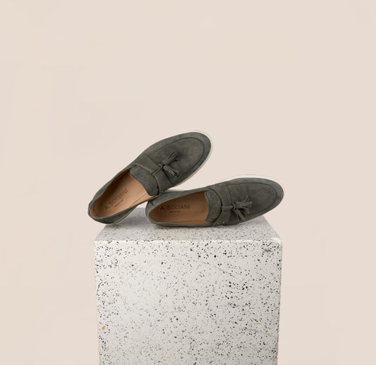 Lisa Tassels Sneaker Loafer - Olive Suede