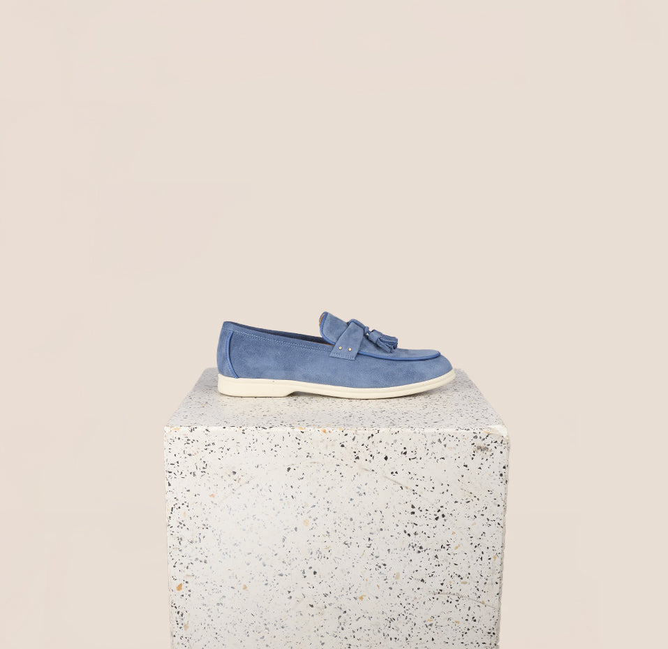 Lisa Tassels Sneaker Loafer - Light Blue Suede