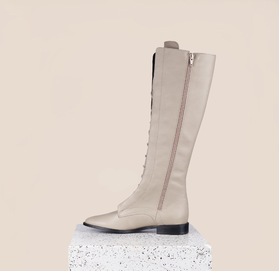 Milano Tall Beige Leather A.Soliani Lace Up Tall Italian Boots 34 Beige Italian Leather Boots