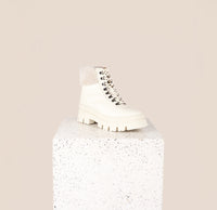 Moena Oat Leather Shearling Lug Sole Boots front view