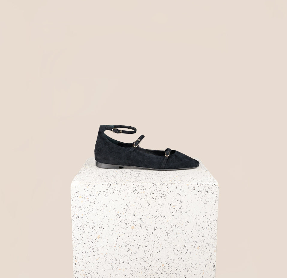 Nola Almond -Black Suede
