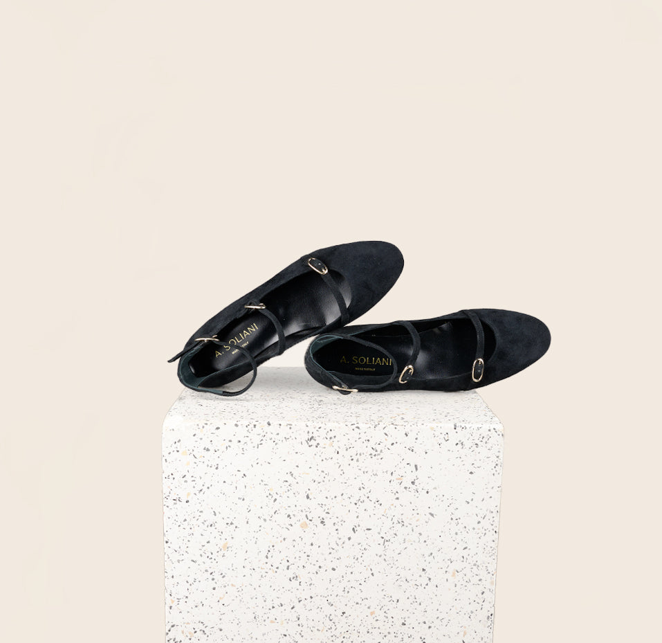 Nola Almond -Black Suede