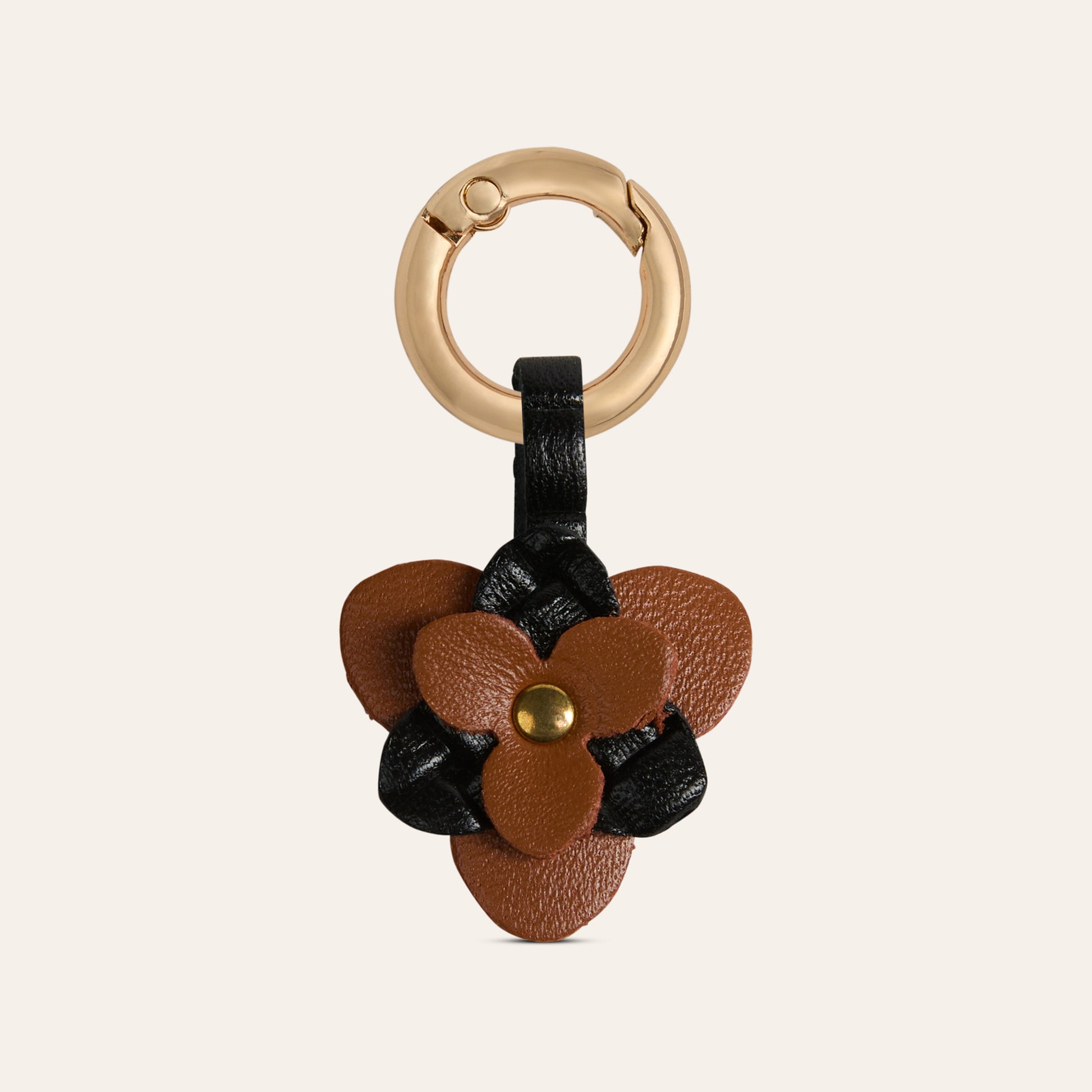 Flower Shoe Charm - Pecan/Black Leather
