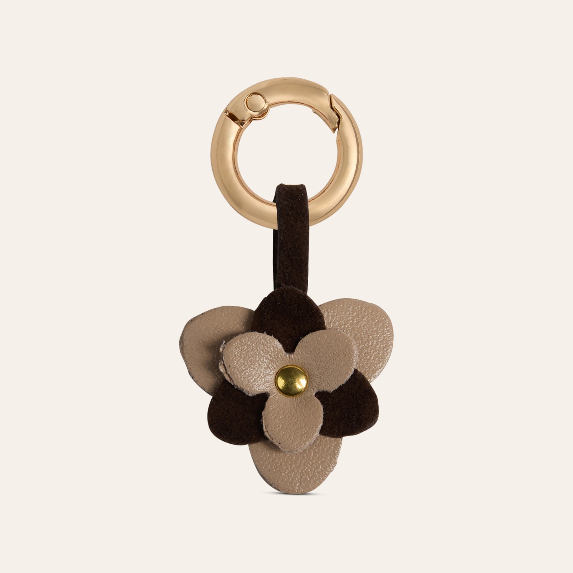 Flower Shoe Charm - Taupe/Black Leather