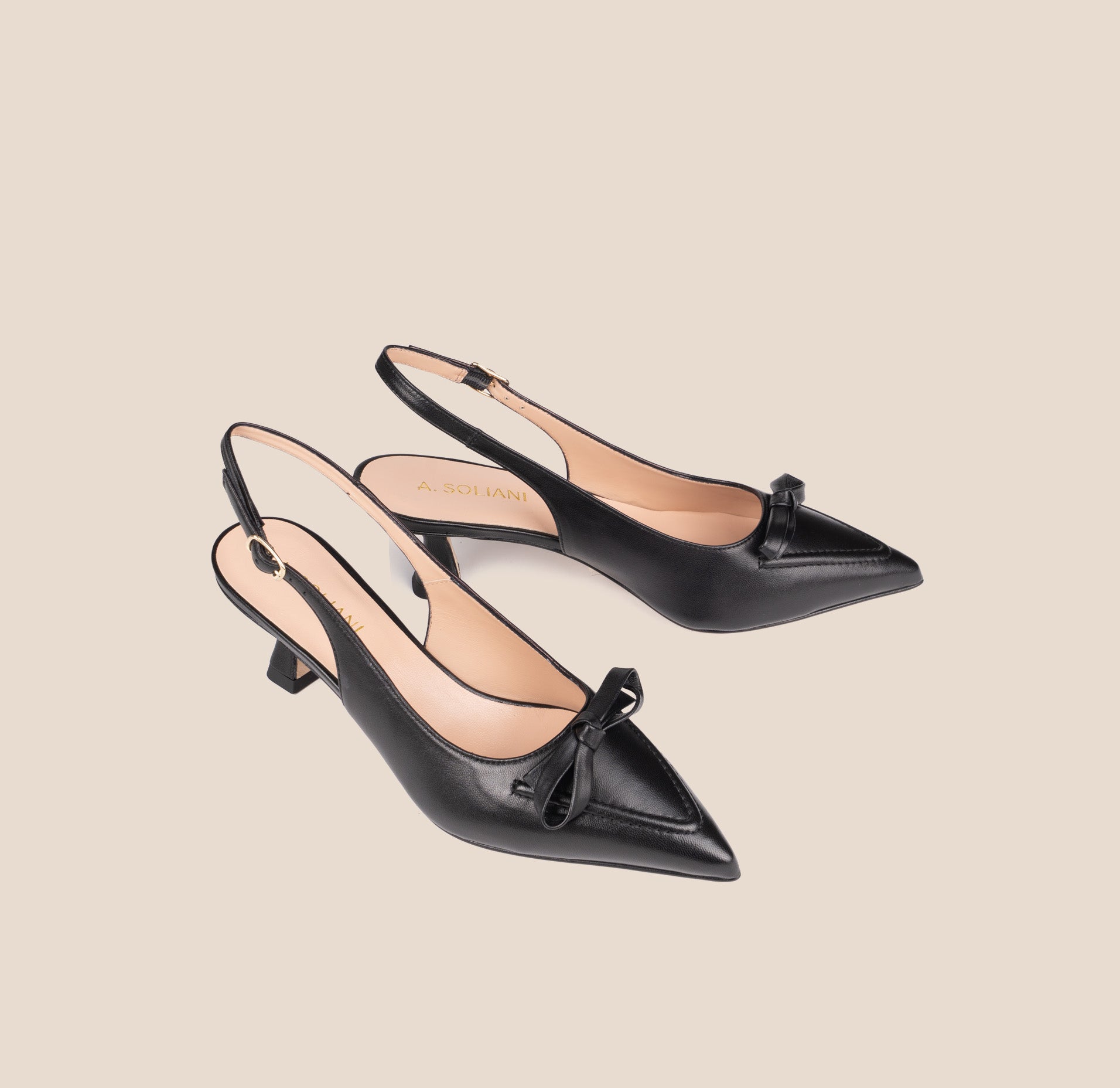 Pescara - Black Leather Kitten Heels