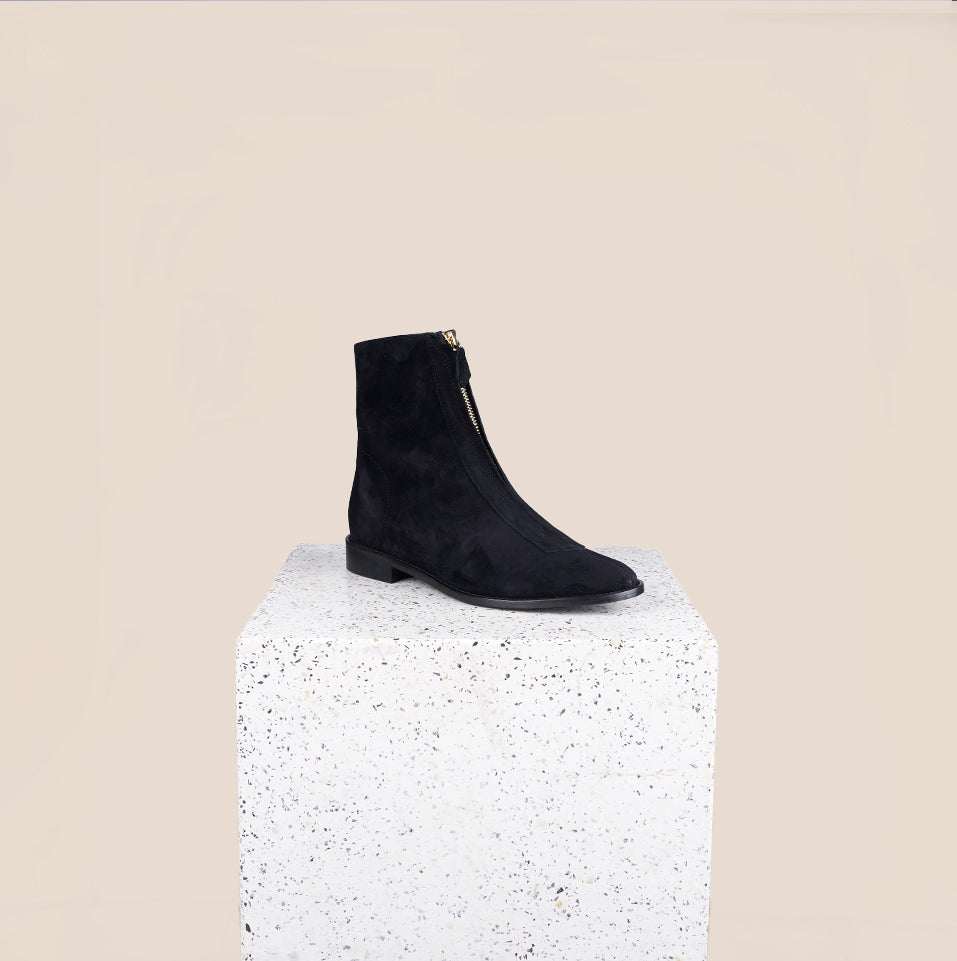 Roma Zip-Up Ankle Boot - Black Suede – A. Soliani
