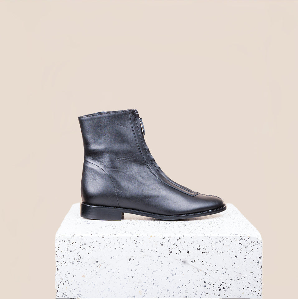 Roma Zip-Up Ankle Boot - Black Leather – A. Soliani