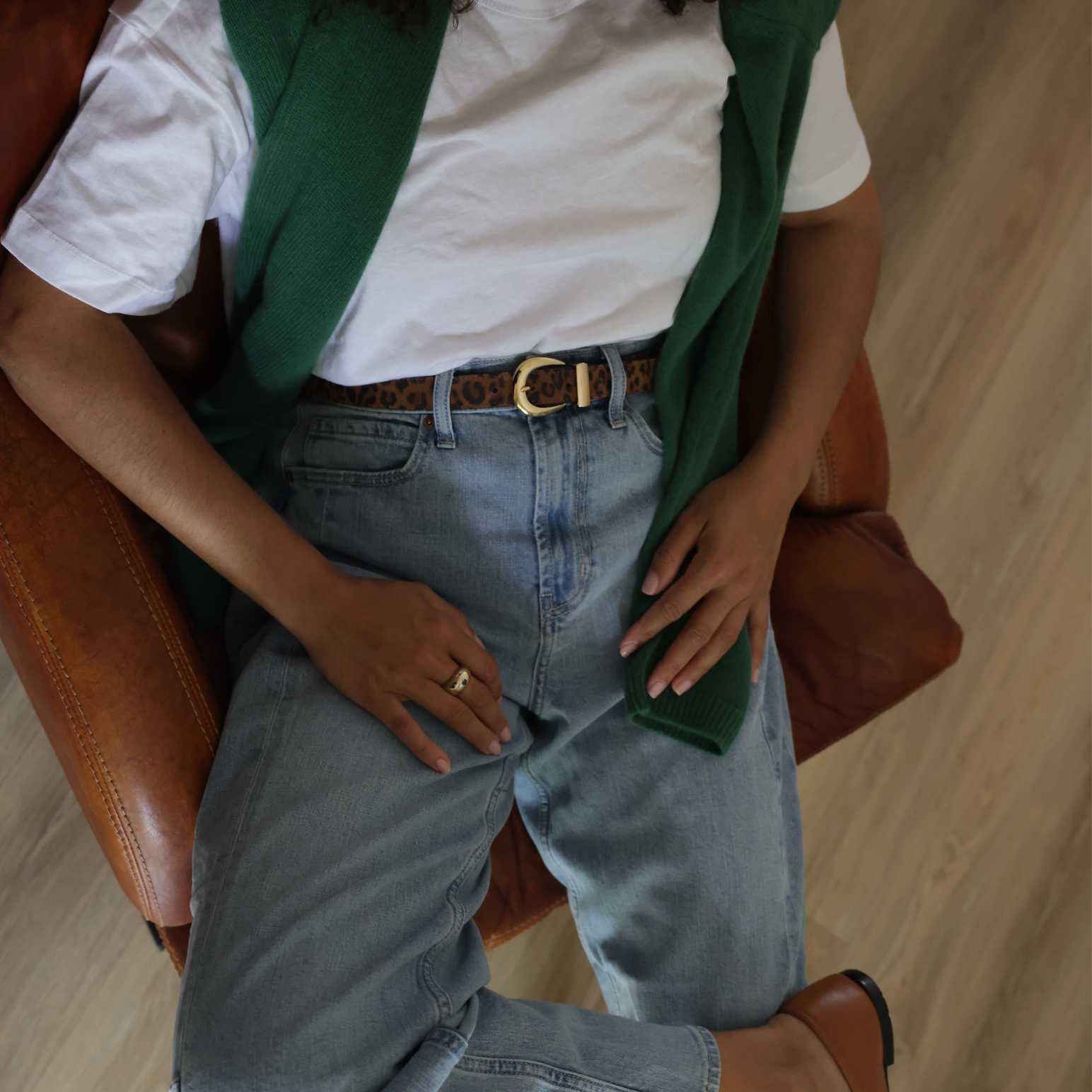 Belt - Gold Buckle Leopard Suede