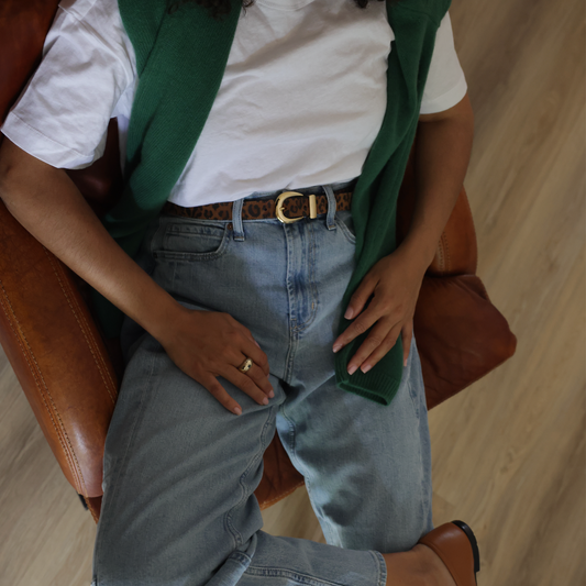 Belt - Gold Buckle Leopard Suede