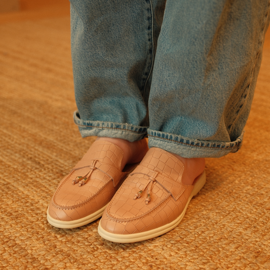 Lisa Slide Sneaker Tassels - Nude croc