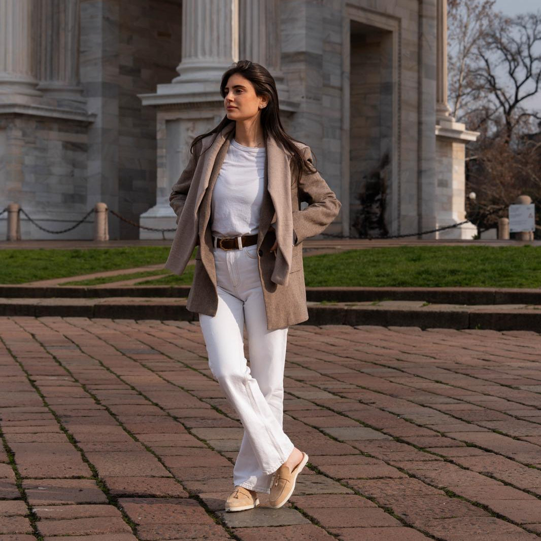 Lisa Slide Sneaker Tassels - Sand Suede