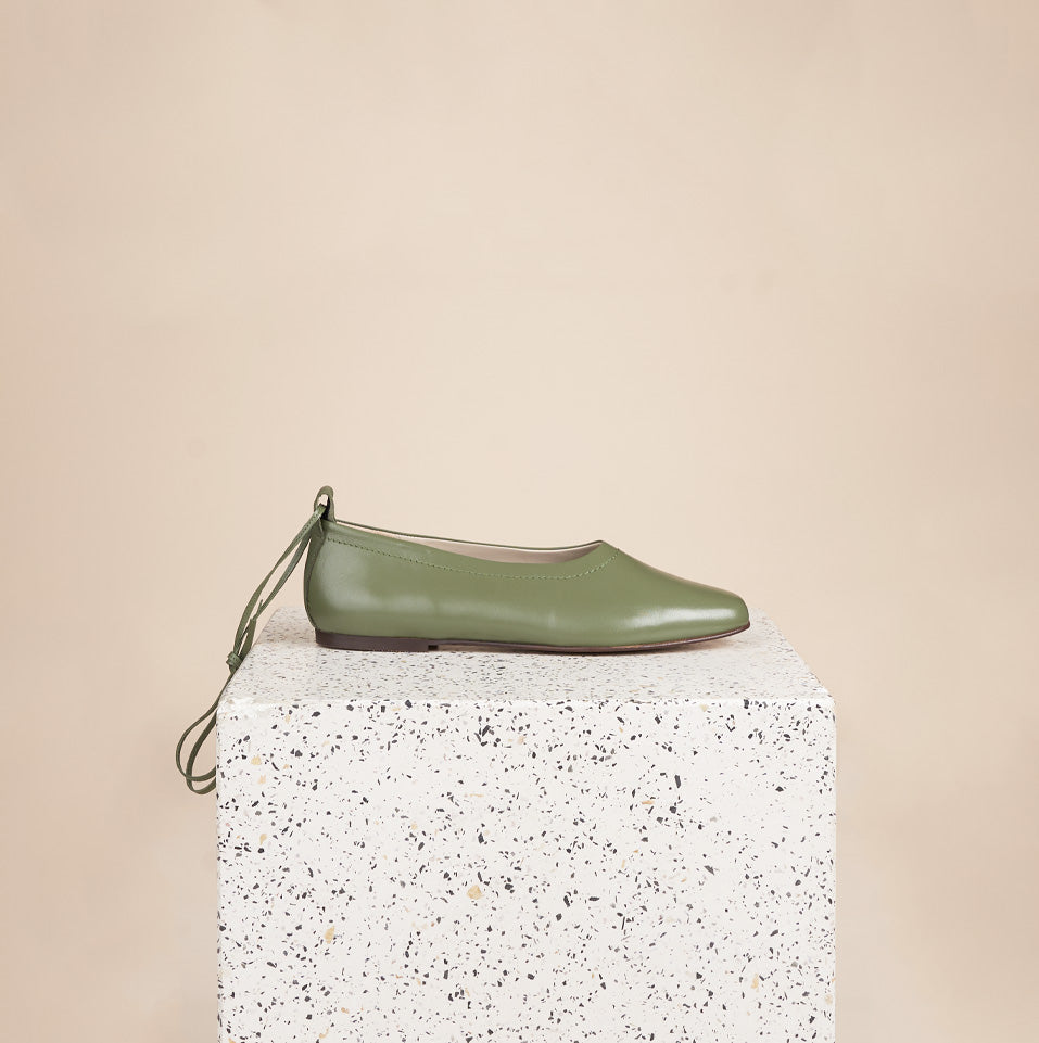 Imola Ballet Flats with Ankle Ties in Sage