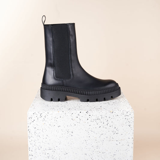 Monza Tall - Black Calf Leather/Black SAMPLE SALE - FINAL SALE