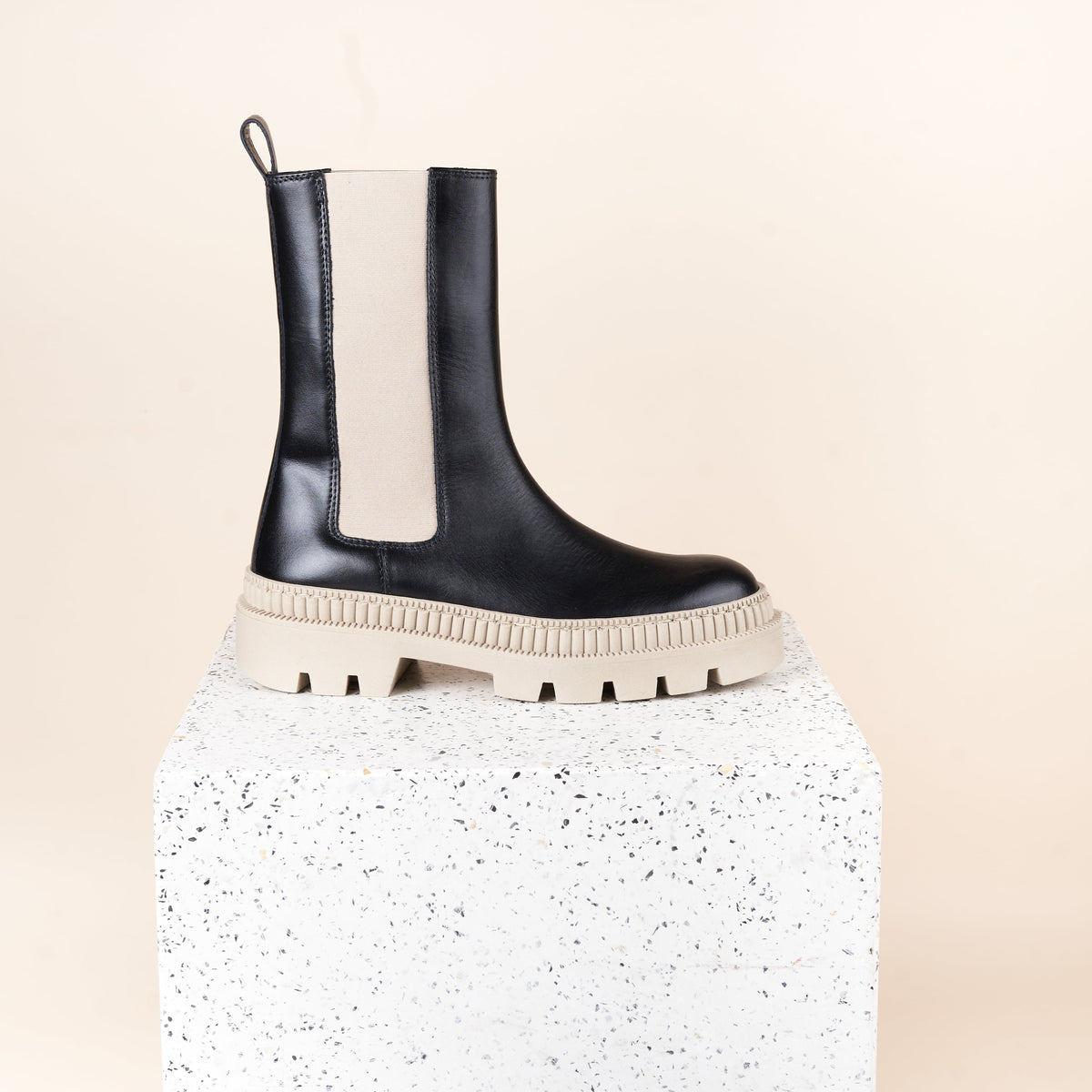 Monza Tall - Black Calf Leather/Sand (Final sale with code BFCM)