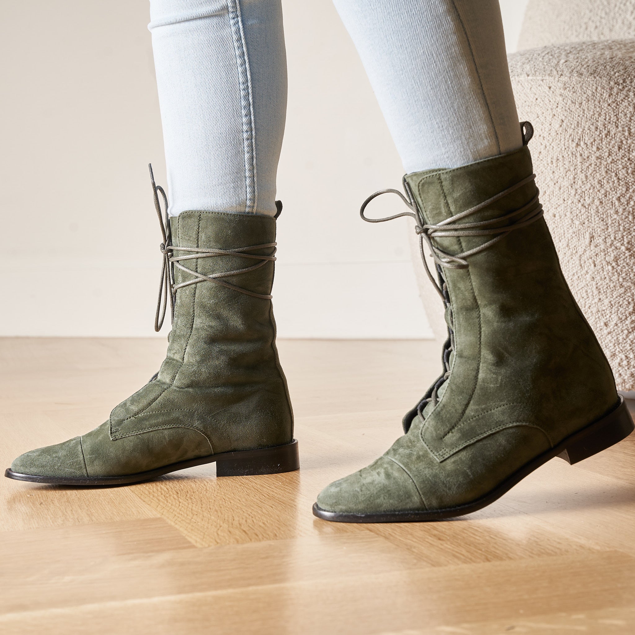 Army green cheap suede boots